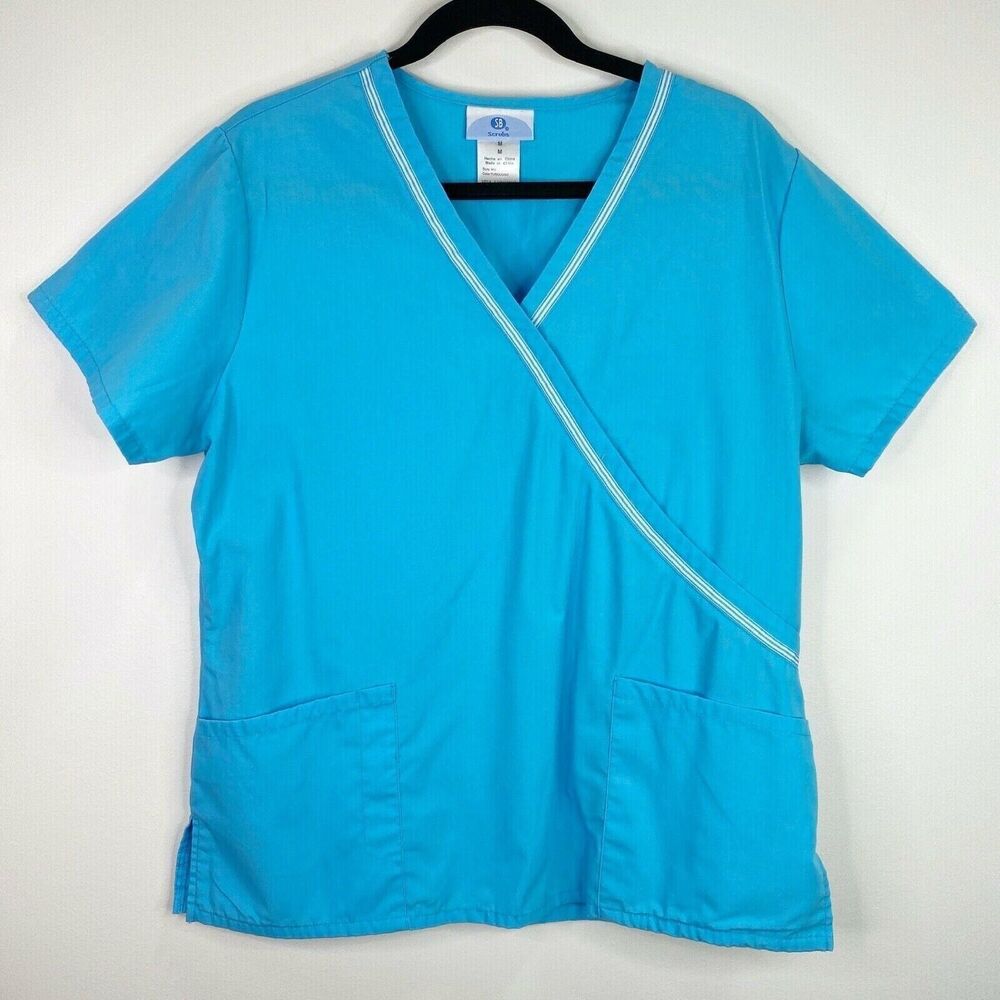 SB Scrubs 960 Mock Wrap Turquoise Scrub Top Shirt Size Medium M